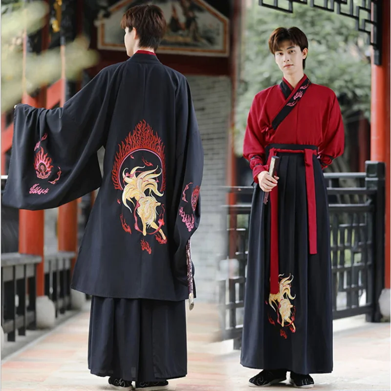 Large size 5XL ancient Chinese Hanfu men Halloween cosplay costume party dress Hanfu Black & Red outfit for men plus size 4XL