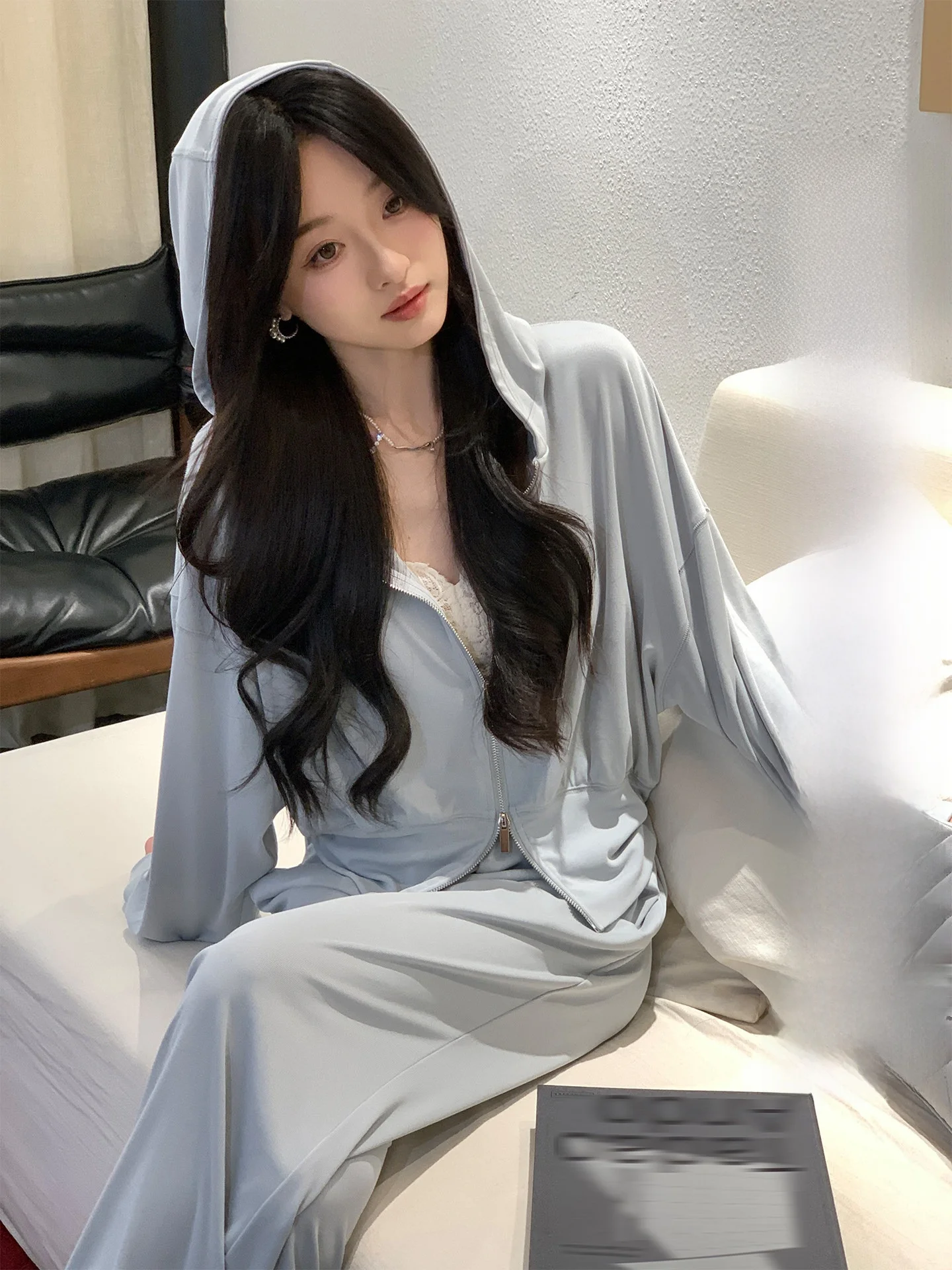 

Summer Poem Sand Waed Modal Drape Knitted Set Women's Cloud Hoodie Jaet Elastic Waist Casual Pants Faion Set