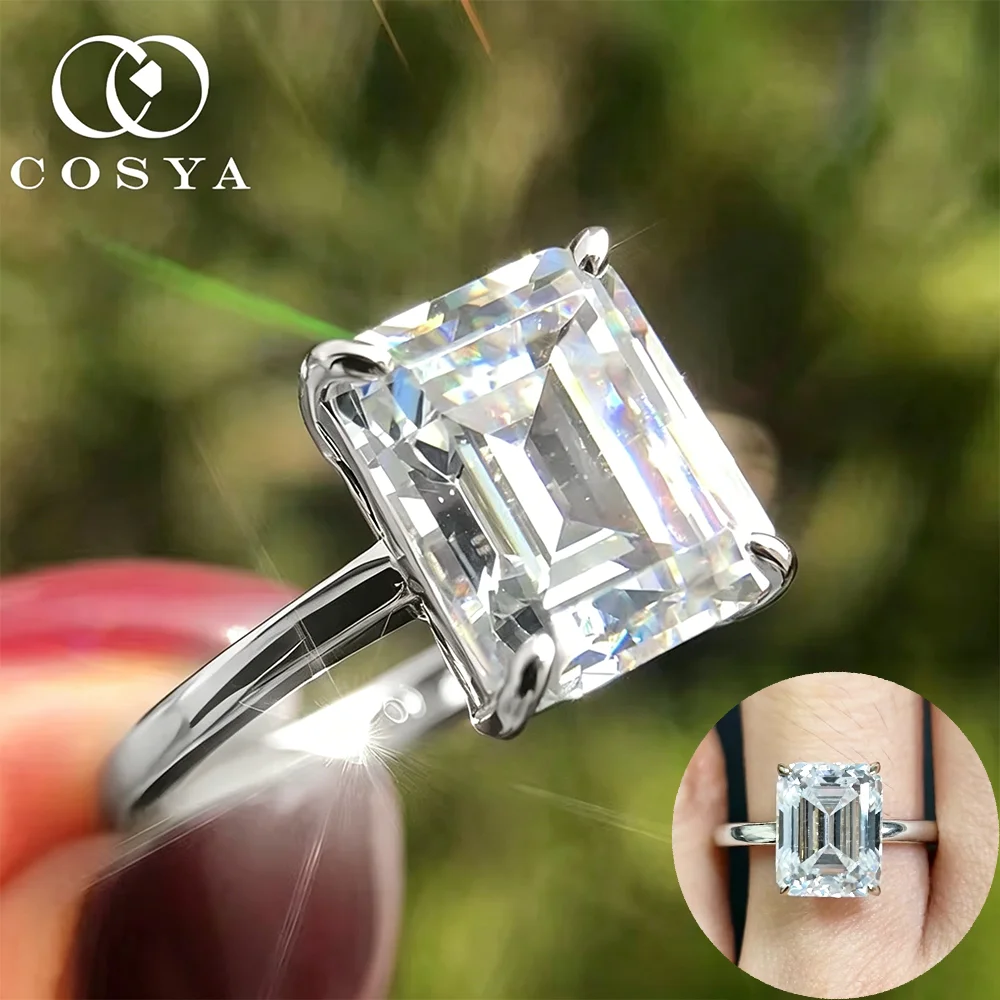 

COSYA 4CT 8*10mm Emerald Cut Moissanite Solitaire Ring For Women S925 Silver D Color Lab Diamond Wedding Band Fine Jewelry Gift
