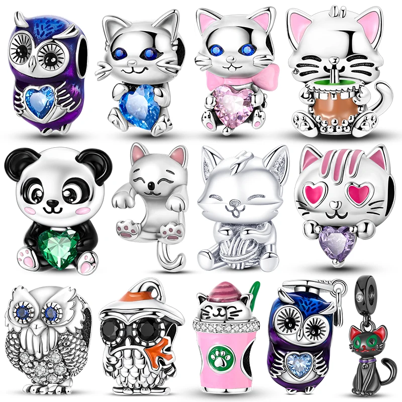 

2025 New in Hot Original Cute Cat Shape Charm Beads Fits 3mm Bracelets Necklace For Women Pendant Luxury DIY Jewelry Making Gift