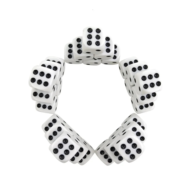 Dice High-quality 100Pcs/Lot 16mm Dice Set White Black Point Drinking Dice Acrylic White Round Corner D6 Points Dice Club Party 2