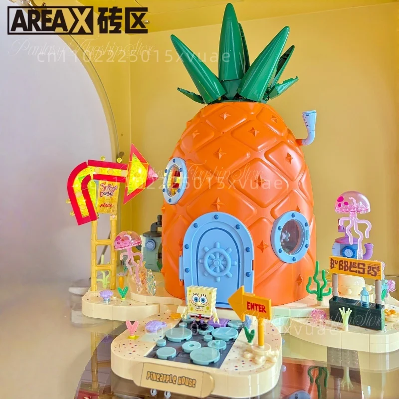 AREAX SpongeBob SquarePants Pineapple House Building Street Scene Party Children's Puzzle Toy Model Assembly Building Block Gift