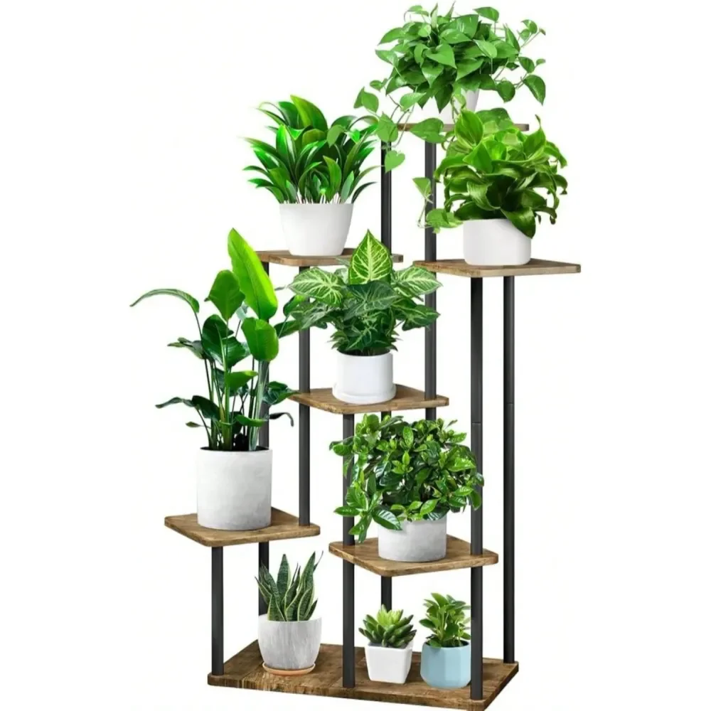 

7 Tier Plant Stand Indoor, Thickened Metal Wood Corner Plant Shelf Stands For Multiple Plants, Indoor Tall Plants Stand Tiered