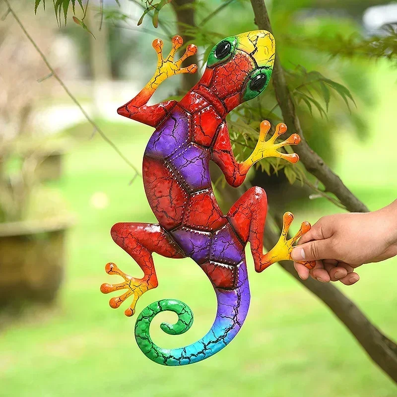 Metalowa dekoracja ogrodowa Gecko Statuetki zewnętrzne Dekoracje ścienne do ogrodu domowego Miniaturowe akcesoria Rzeźba Jaszczurka Ozdoby