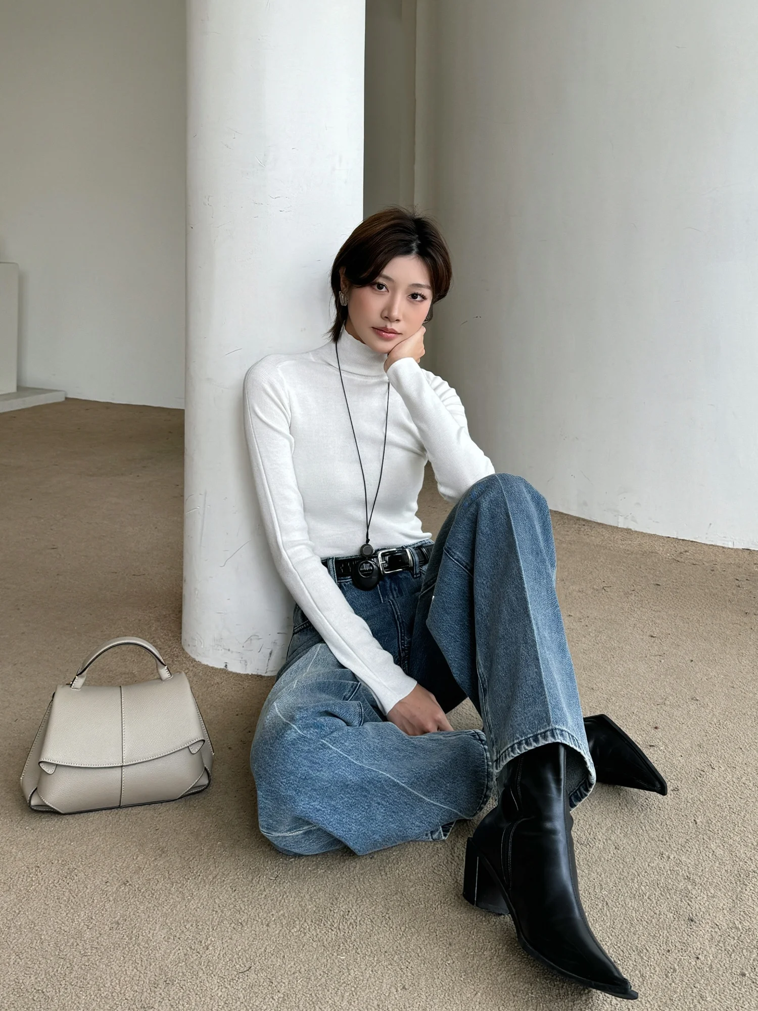 

ECLANE Classic Versatile High Elastic f High Collar Yangzi Yarn Sl Wool Knitted Base irt Soft Long Sve Women's ...