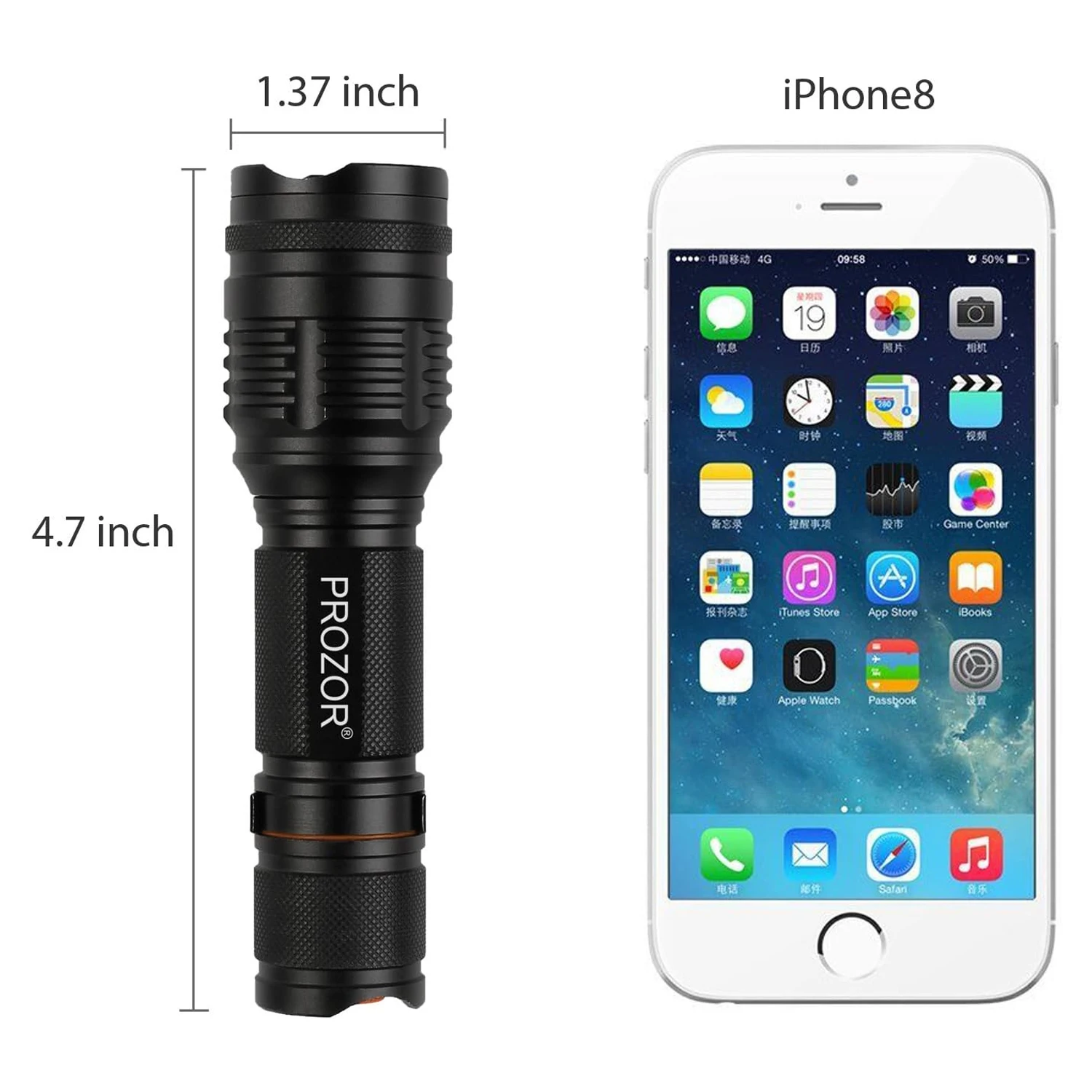 T6 LED Zoomable 18650 Flashlight USB Rechargeable Clip Torch Light Lamp Rainproof Adjustable 7 Modes with Original Camping Box
