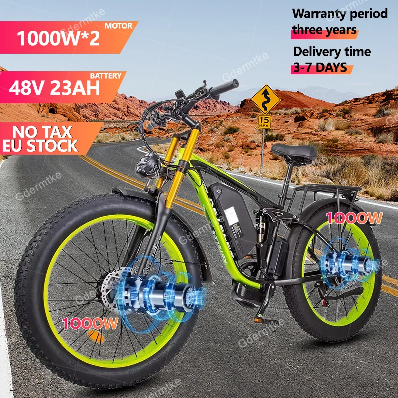 E Bike 2000W Dual Motor 48V 23AH Lithium Battery Electric Bicycle 26*4.0 Fat Tire Hydraulic Large Front Fork Snow Electric Bike