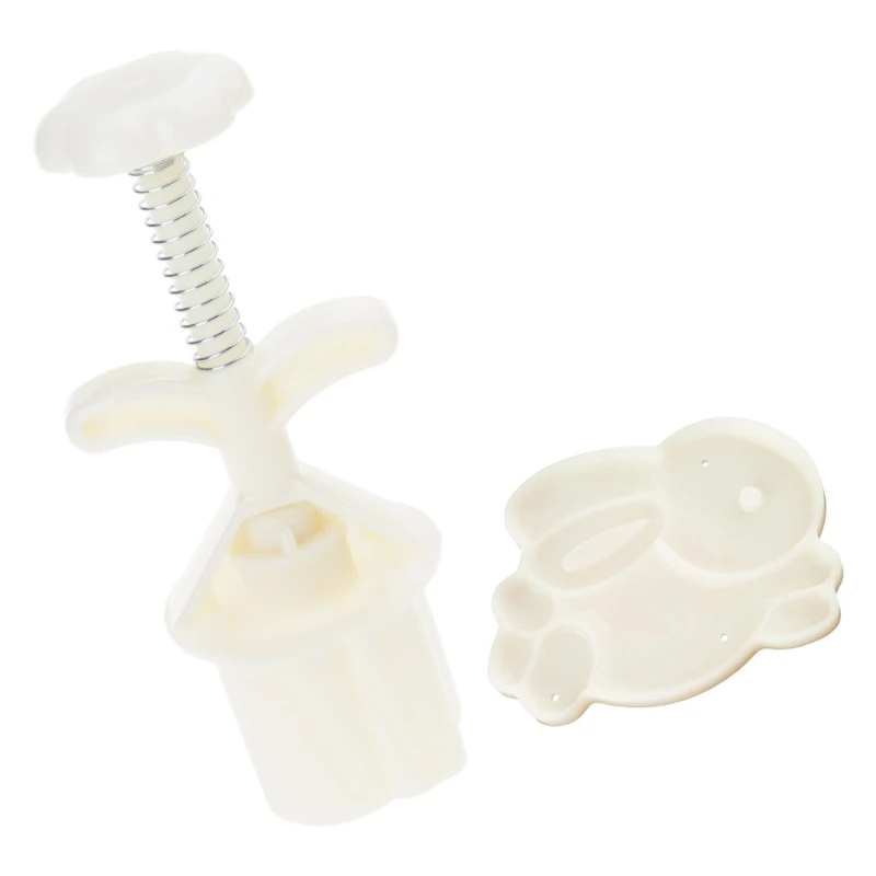 M4YC 50g Mooncake Barrel Mold with 3D Rabbit Stamp Hand Press Moon Cake Pastry Mould