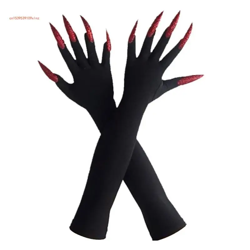 1pair Halloween Funny Gloves Paws Gloves Long Fingernails Horror Theme Party Supply for Halloween and Stage Performances