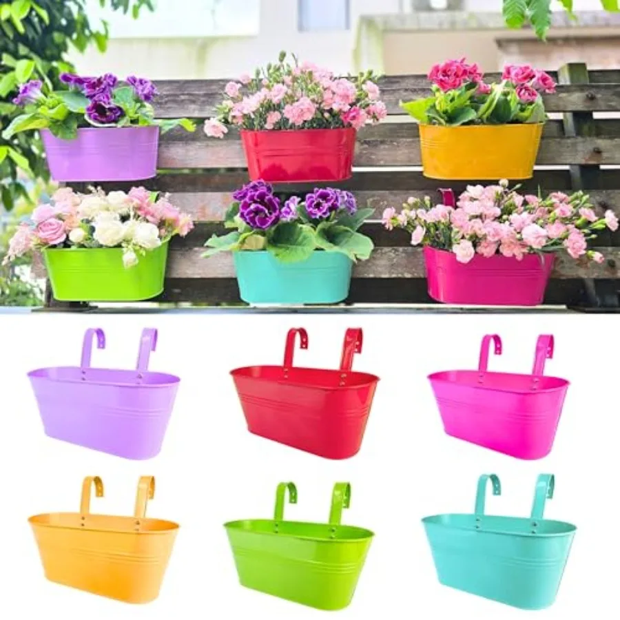 

Металлические подвесные кашпо LaLaGreen для перил, 17 дюймов, 6 штук, разноцветные, для улицы, для ограждений, балконов, садоводства