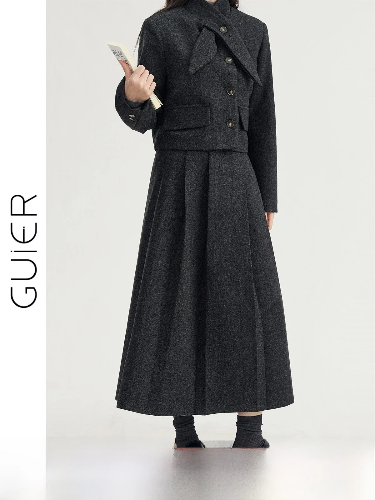 

Женская шерстяная плиссированная юбка миди А-силуэта с высокой талией, весна-осень 2025, новая коллекция, в стиле ретро, от GUIER