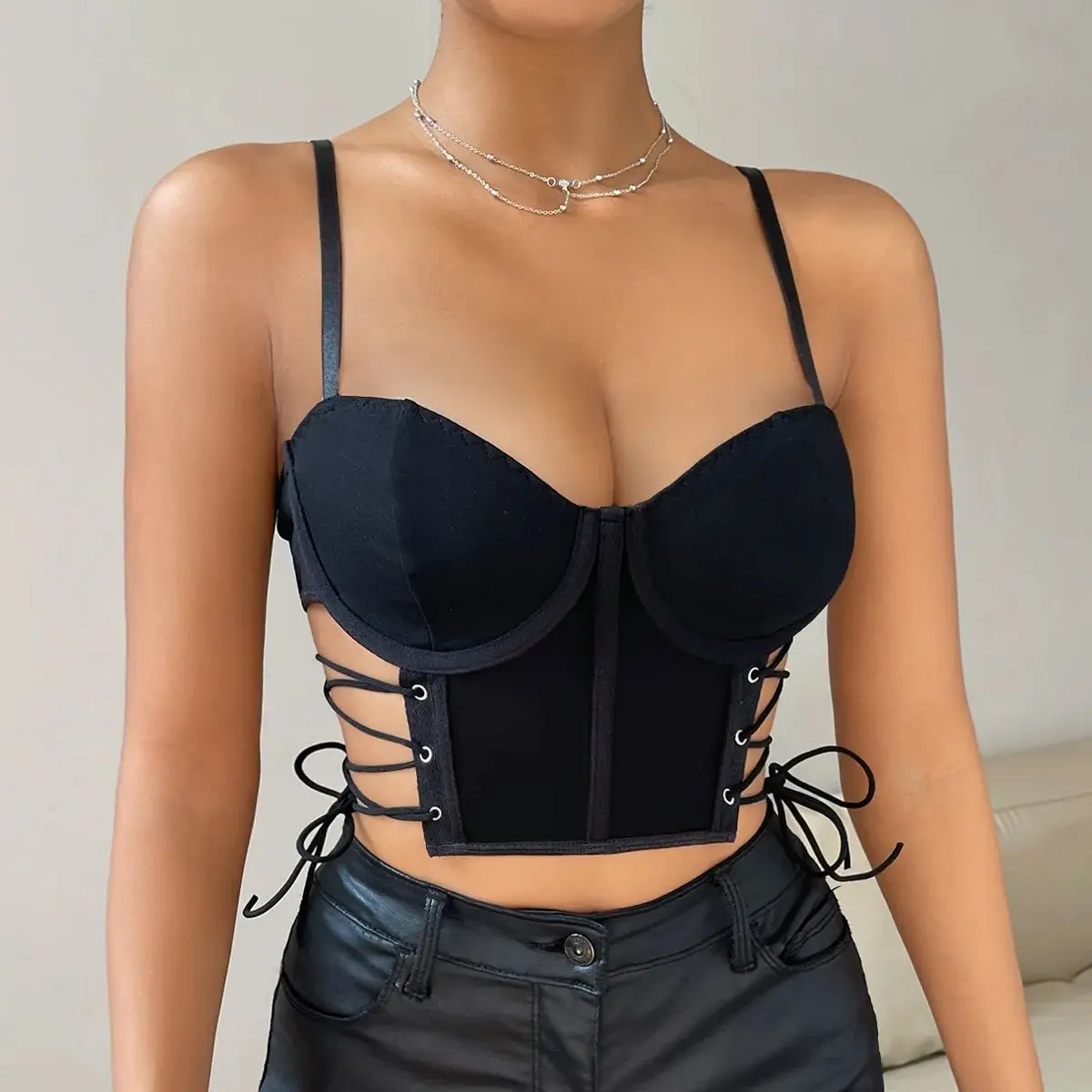 

Hollow Out Corset Cropped Tops Fashion Cross Strap Tank Top Summer Women Sexy Halter Camisole Slim Boned Bustier Vest Streetwear