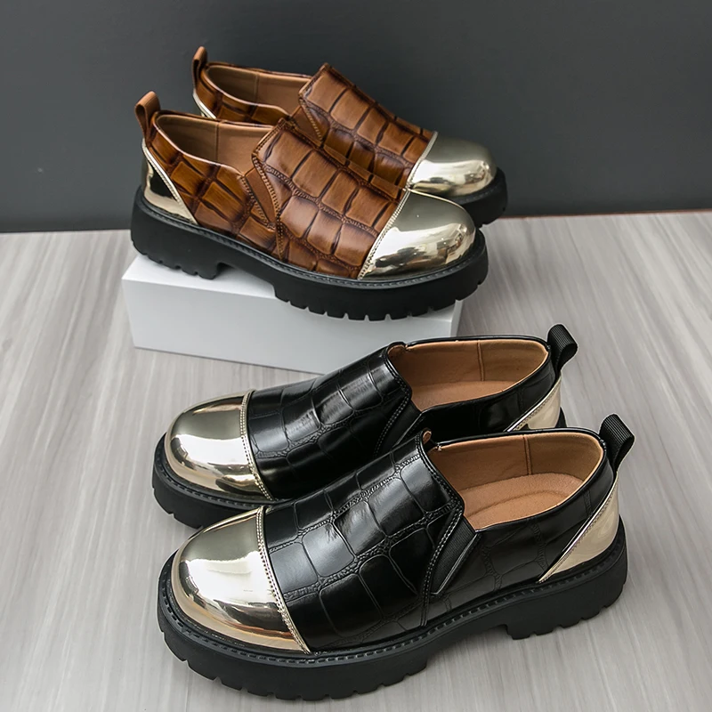 

New Men Fashionable Loafers Men One-foot Thick-soled Anti-slip Height-increasing Leather Shoes British Business Shoes Size 38-46