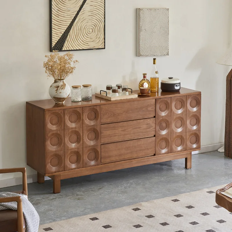 Wabi Side Cabinet Three Buckets Two Door Cabinet All Solid Wood Locker TV Cabinet B & B Medieval Entrance