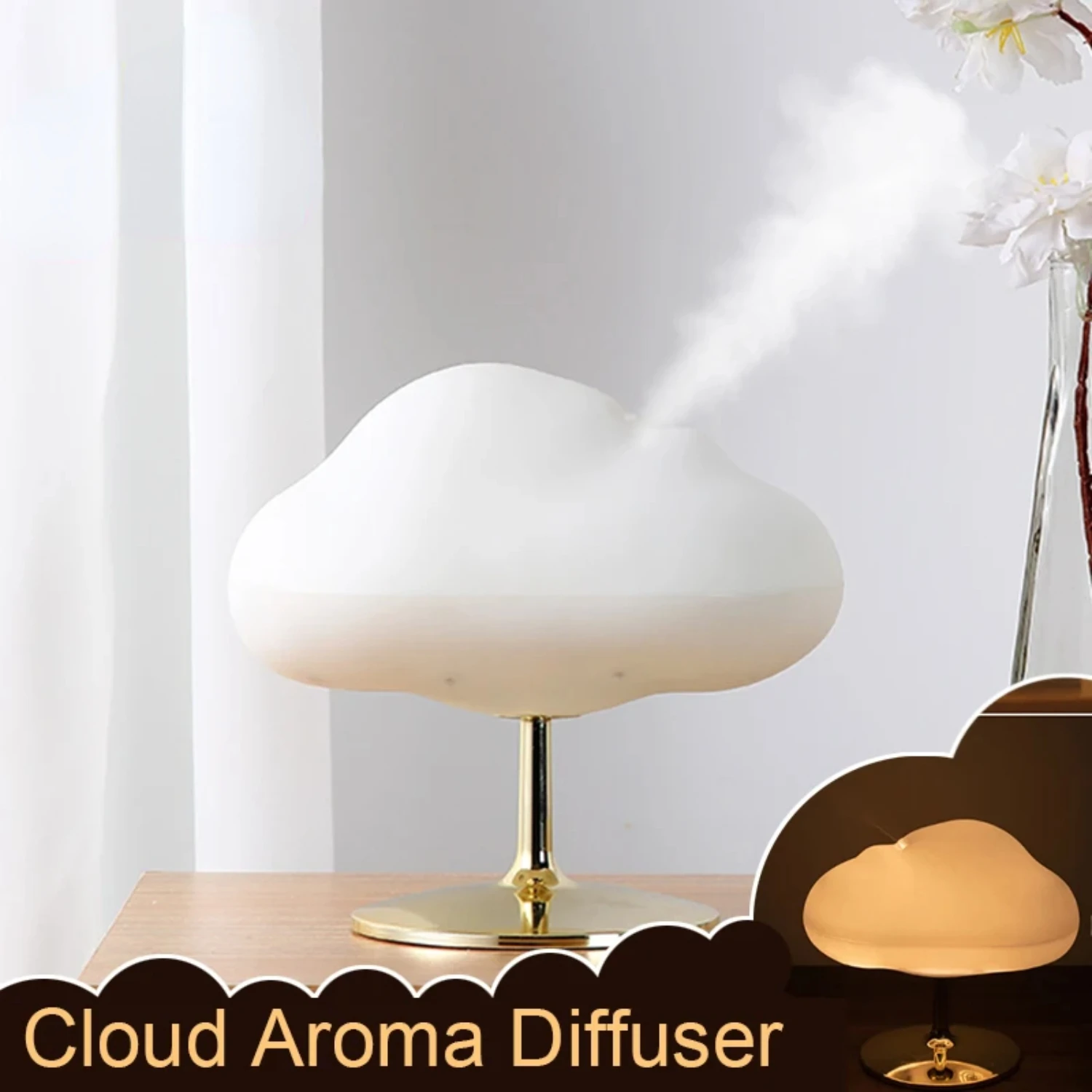 Cloud Air Humidifier น้ํามันหอมระเหยกลิ่นหอม Essential Oil Diffuser สีอบอุ่น Night Light