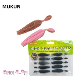 MUKUN 10 Uds patatas señuelo de pesca suave 60mm 4g larvas gusano cebo Artificial para lubina rosa con sal aparejos de agua dulce y sal