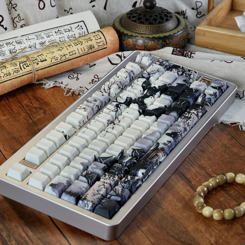 水墨画キーキャップチェリー 130 キー PBT ダブルショット半透明職人キーキャップセット MX スイッチメカニカルキーボード