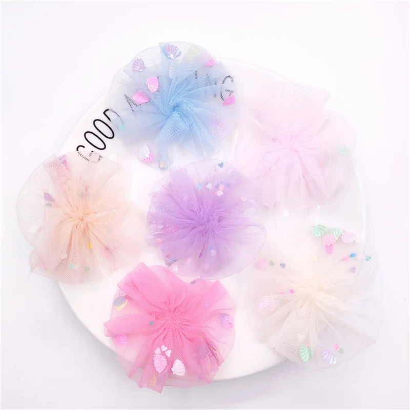 30Pcs Mesh Flower Applique per fai da te Baby Hair Clip Hat Headwear artigianato patch Decor Ornament accessori di abbigliamento