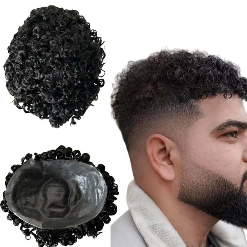 

Бирманские девственные человеческие волосы Шиньоны # 1B Черные 18 мм завитки 8x10 завязанные парики для азиатских мужчин