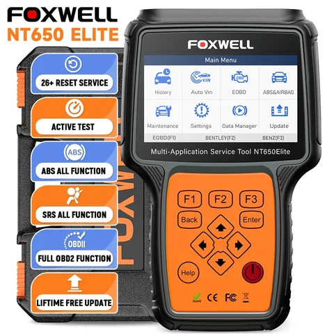 FOXWELL NT650 Elite Bidirectional OBD2 Automotive Scanner Tool ABS SRS Code Reader SAS BRT EPB Oil 26 Reset OBD2 Car Diagnostic