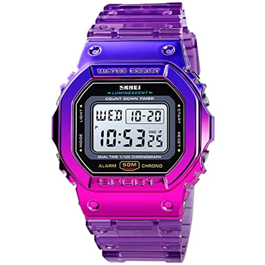Womens Watch Gradient Color Silicone Plating Digital Electronic Waterproof Sports Wristwatches Casual Watch Student Watches