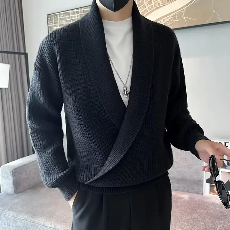 Maglione di maglieria V-Ne da uomo casual allentato Versatile e confortevole Lungo Sve Thiened Autunno Inverno Nuovo Sle Faionable Top