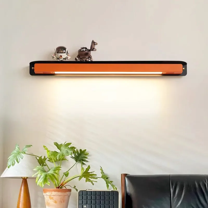 Creative Black Orange Metal Long Strip Wall Lamps Acrylic Lampshade Art Decoration Hotel Bathroom Living Room Restaurant Sconces