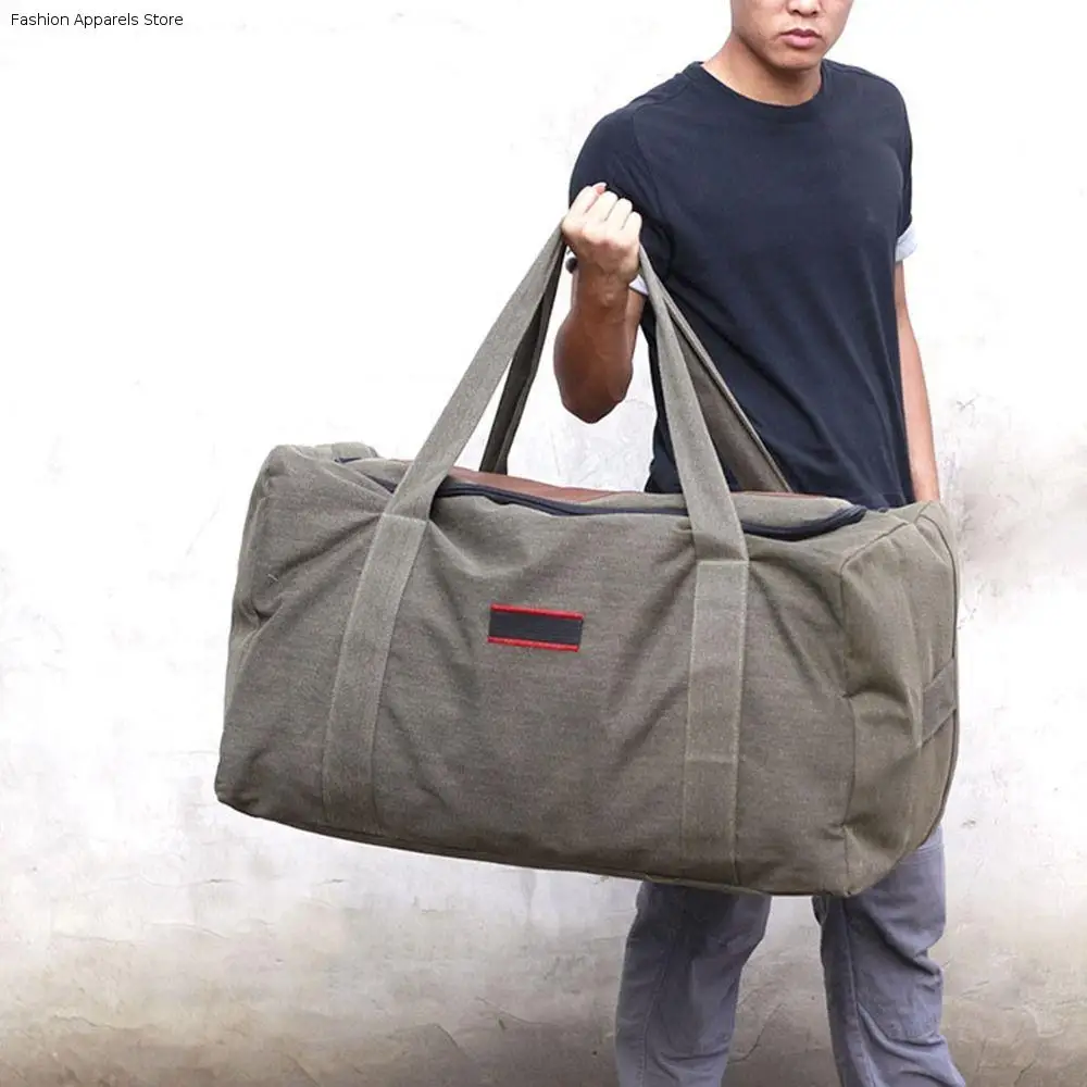 

Practical Canvas Travel Bag Foldable Wear-resistant Luggage Moving Bag Large Capacity Tote Bag Men