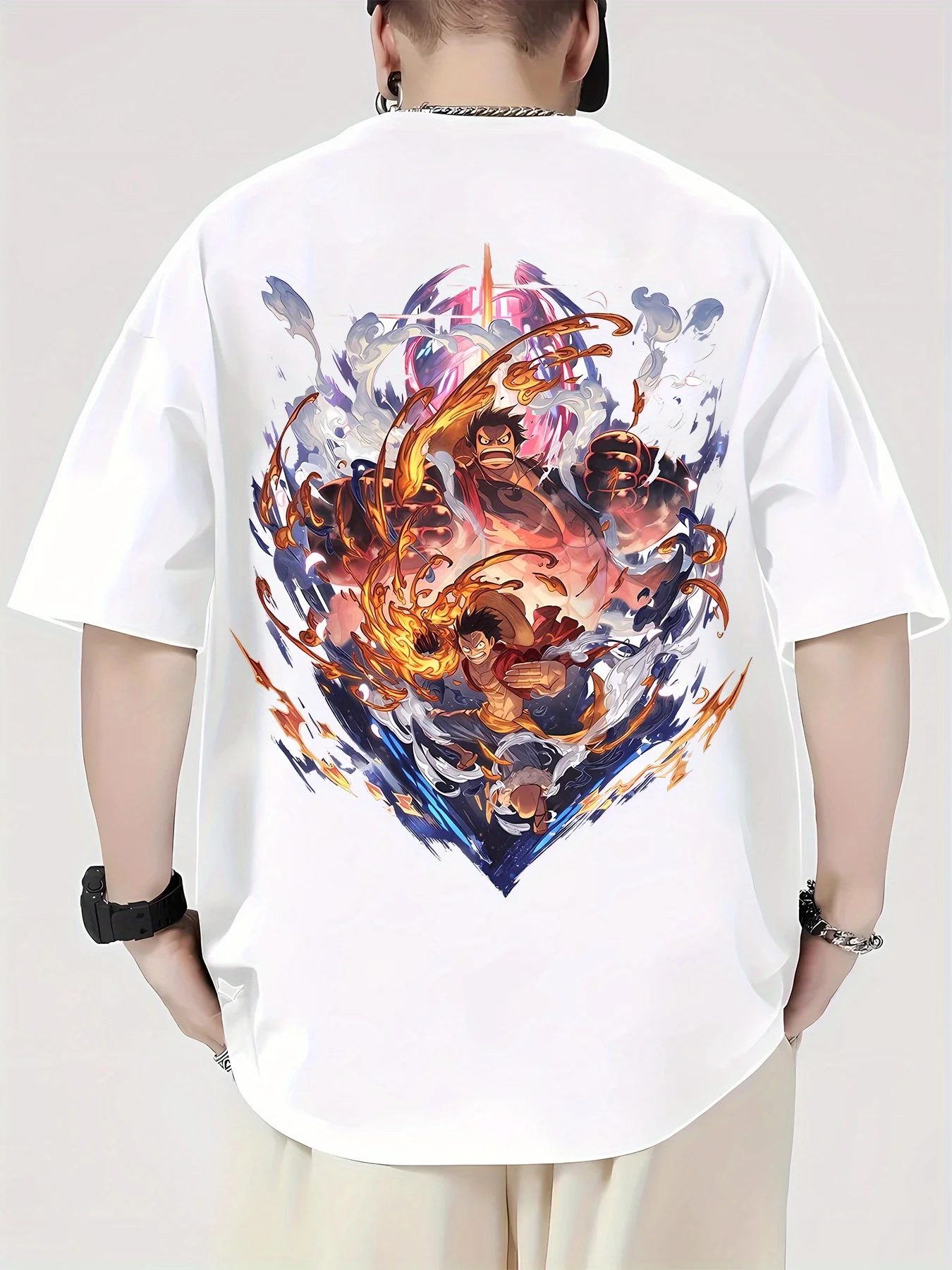 

ONE PIECE Luffy Anime Harajuku Summer T-Shirt Men's Cotton Fitness Oversized Vintage Street Women Casual Loose Short Sleeves Top