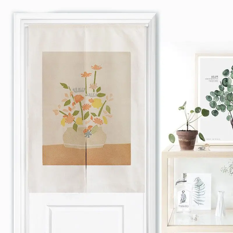 VIKAMA Vase Flower Bouquet Noren Door Curtain, 6 Designs, Doorway Decor for Bedroom Living Room Kitchen
