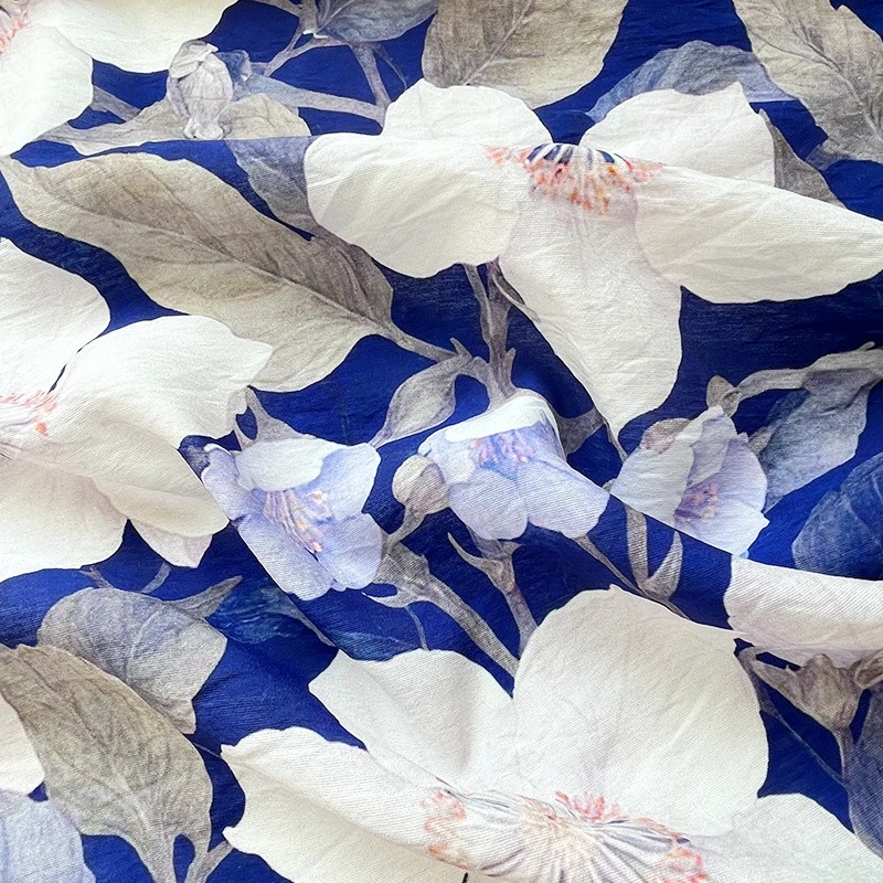 Chinese Style Blue Cotton Fabric Handmade Sewing DIY Home Floral Print Qipao Hanfu Designer Decoration Crafts Materials