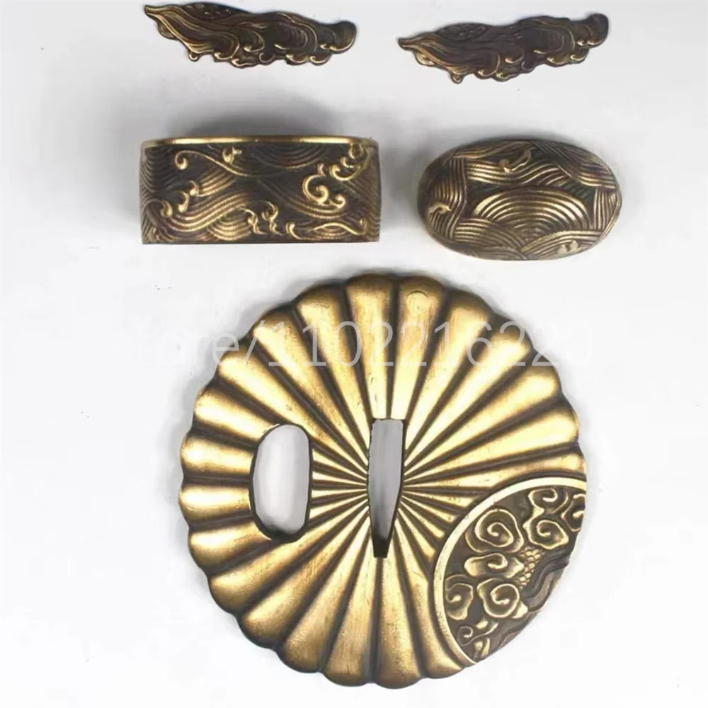 A Set Nice Copper Tsuba Handguard Guard Brass Fuchi Kashira Menuki For Japanese Real Japan Samurai Katana Sword Fittings New