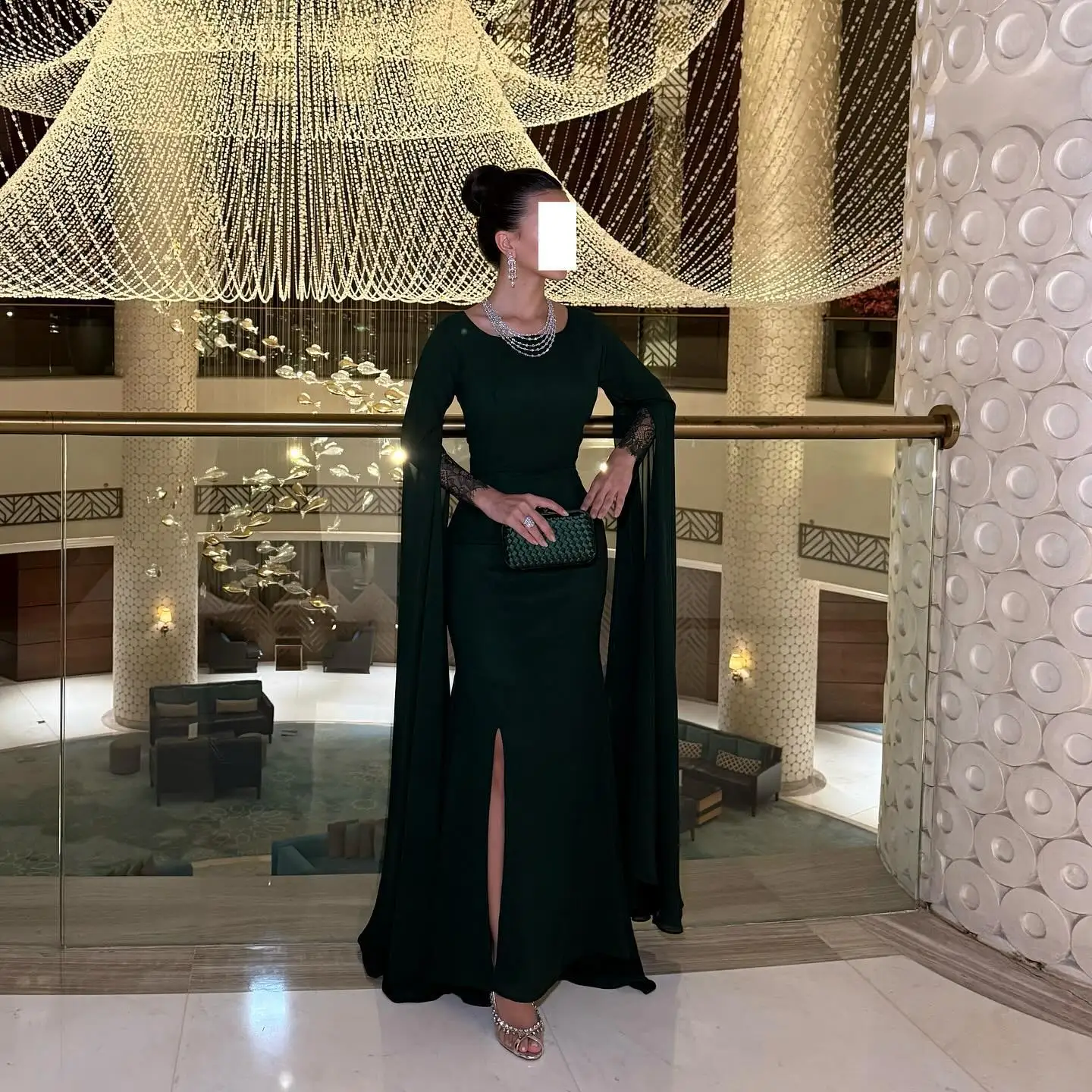 

Adeli Elegant Green Lace Prom Gown Women Chiffon Long Sleeve Party Evening Dress Floor Length Special Occasion Gowns customized