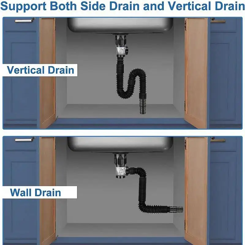 Flexible Drain Pipe for Bathroom, Universal Sink Sewer Pipe, P-Trap Hose, Basin Installation, Kitchen Accessories Tool