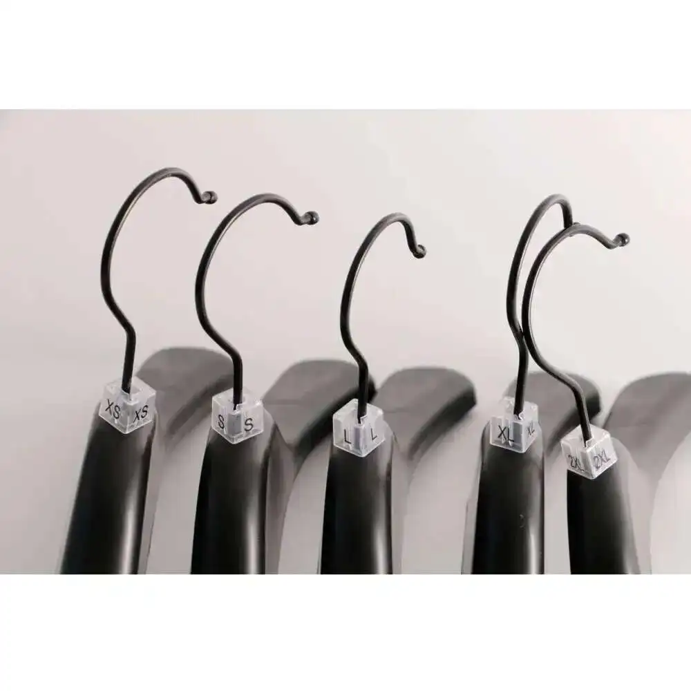 50 قطعة/الوحدة مربع شماعات ملابس علامة حجم تبويب صالح 6 مللي متر قضيب للملابس اللون الترميز واضح العد XS S M L XL 2XL