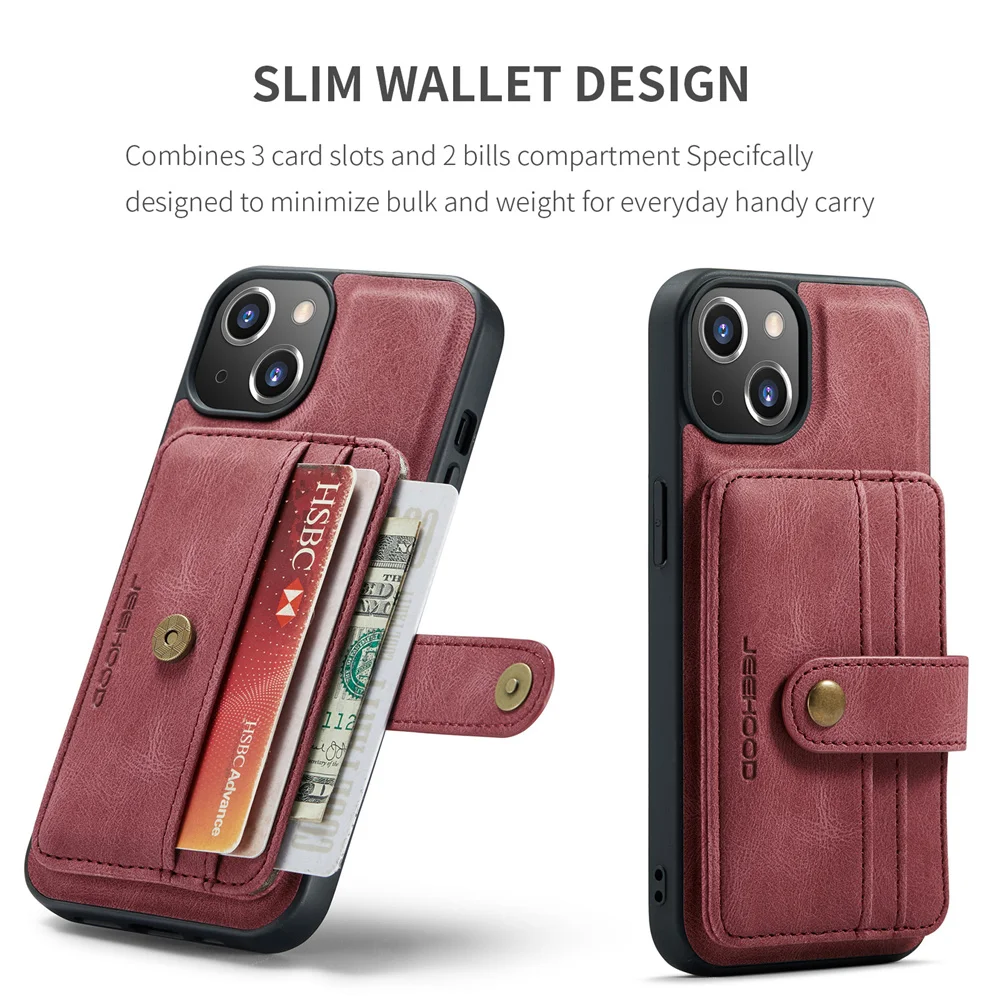 JEEHOOD 2 in 1 Detachable Wallet Case for iPhone 13 Mini RFID Blocking Magnetic Card Bag Business Leather Cover