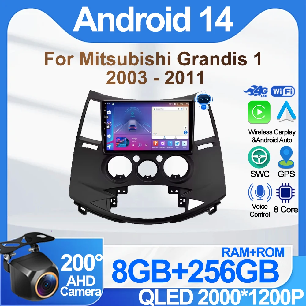 Android 14 Radio Player For Mitsubishi Grandis 1 2003 - 2011 GPS Navigation Bluetooth Touch Screen RDS DSP Wifi 5G BT