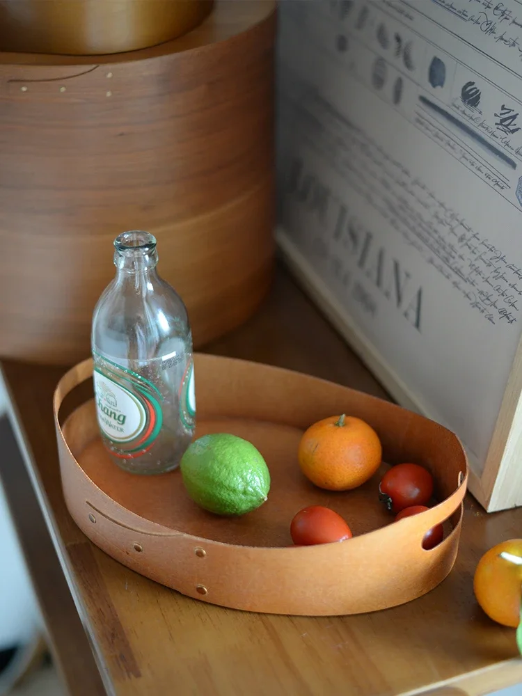 Solid wood retro style portable tray oval storage box cosmetic storage