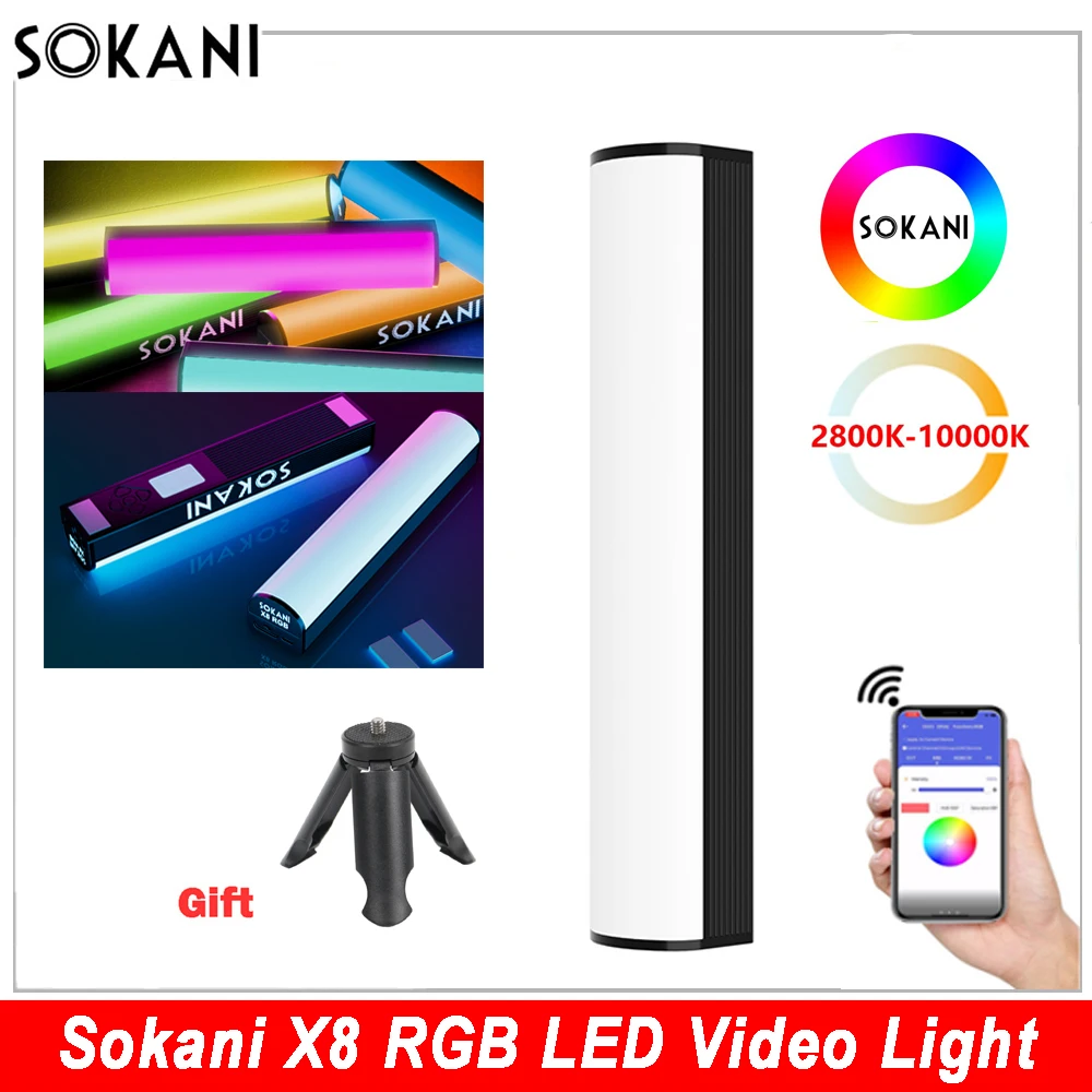 

Sokani X8 RGB LED Video Light Handheld Tube Wand Stick CTT Photography Lighting 3000mAh APP Control for YouTube Live Streaming