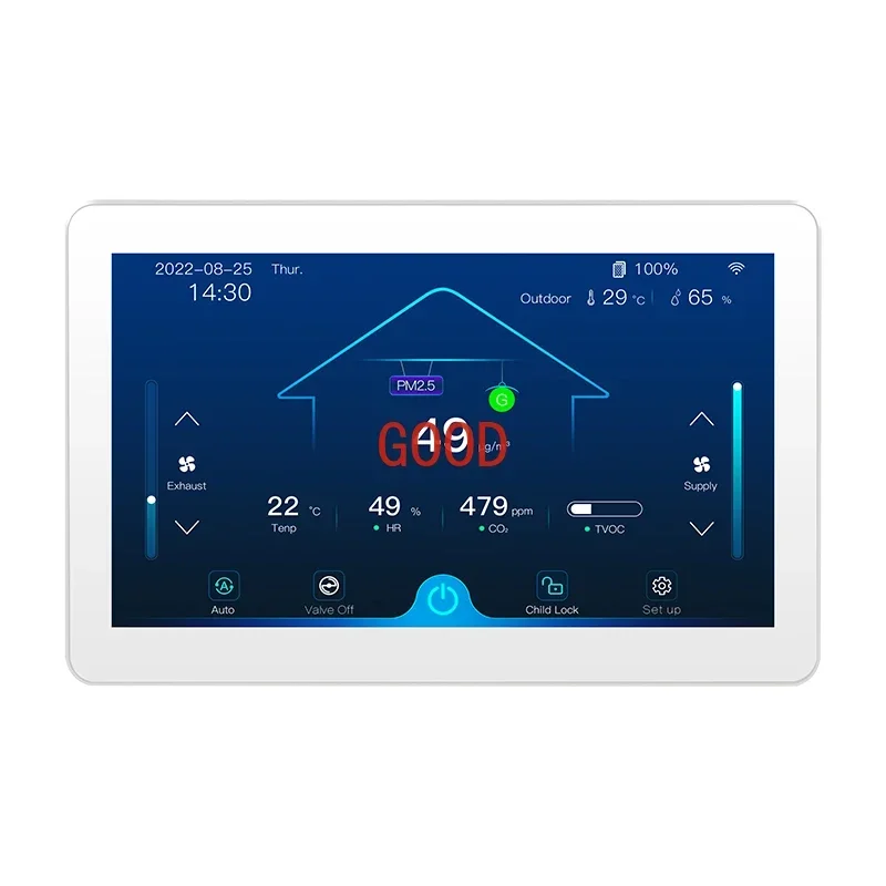 Smart color screen PM2.5 CO2 Temperature Humidity fresh air ventilation system thermostat fan controller