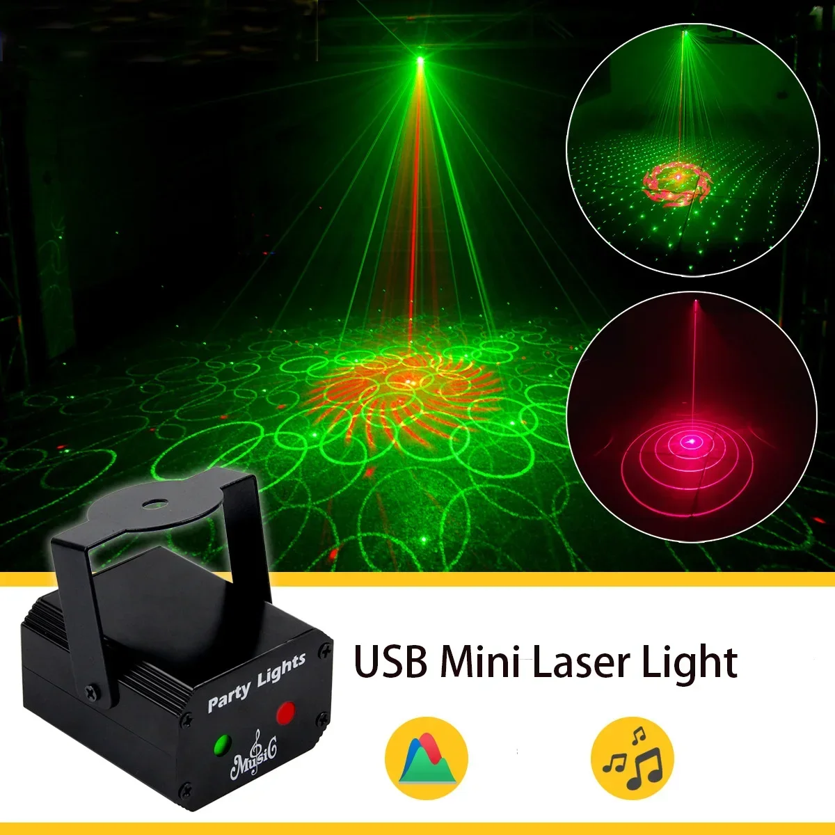 

Mini LED Laser Stage Lighting 32 Patterns Disco Light DJ Party Strobe Lamp Bar Family Entertainment Ambient Light High Quality