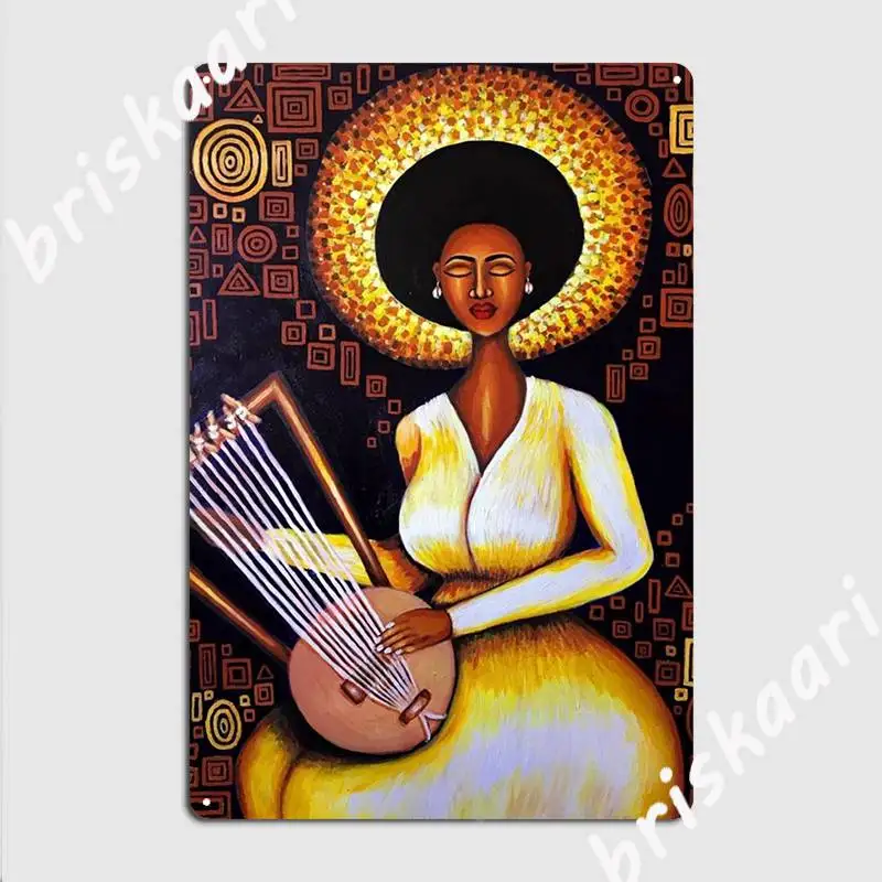 Ethiopian Women Playing Masinqo Ethiopian Pattern Poster Metal Plaque Wall pub Decoration   Club Bar Wall Decor