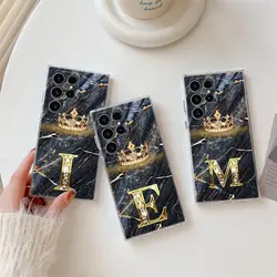 Initial Letter E M I J L Phone Case For Samsung Galaxy S24 S23 Ultra S22 S20 Plus S21 FE Clear Cover Fashion Marble Crown Fundas