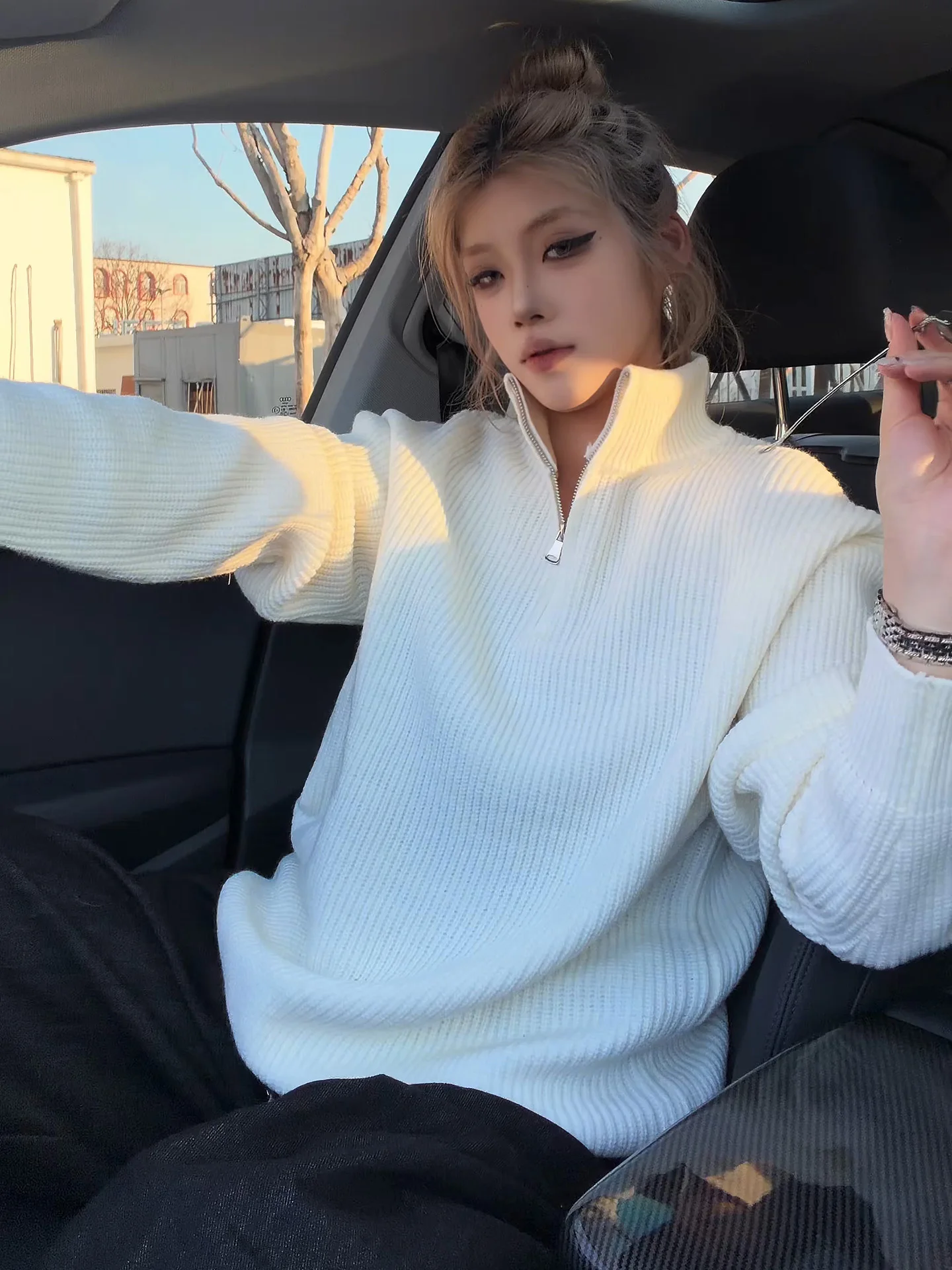 

Мужской свитер на молнии с высоким воротником, осенне-зимний, теплый, вязаный, в американском стиле, для пар, верхняя одежда