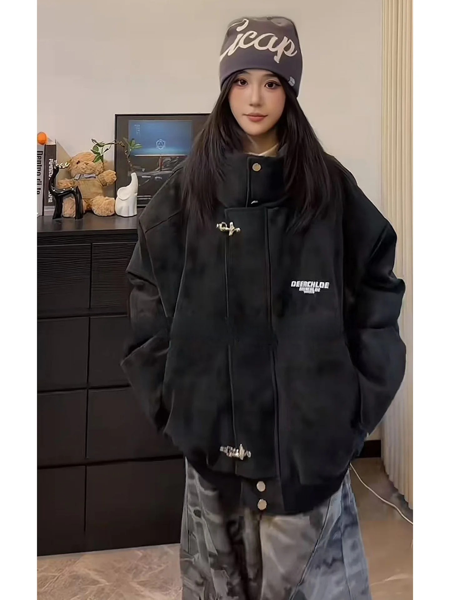 

Мужская хлопковая куртка в стиле ретро с воротником-стойкой, утепленная флисом, не объемная, теплая, цвета авиационной синей, для зимы