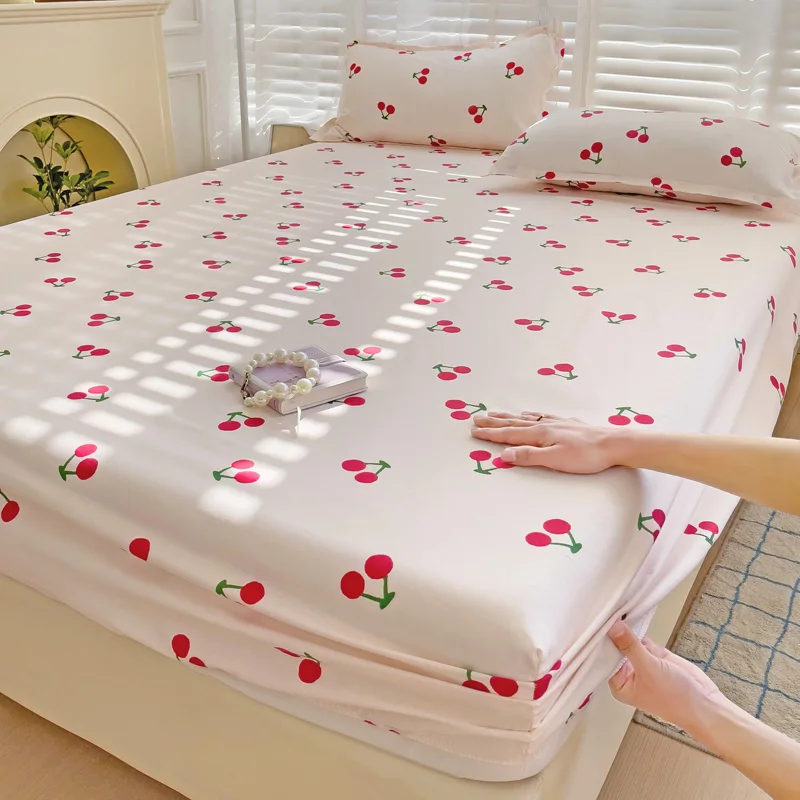 

1PC Bed Sheets Cherry Fitted Sheet Non Slip 침대패드 Bedspread With Elastic Band Mattress Cover (no Pillowcase) Double Bed Sheets