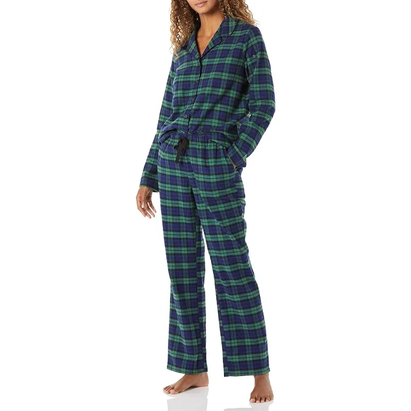 

Women's Flannel Long-Sleeve Button Front Shirt and Pant Pajama Set