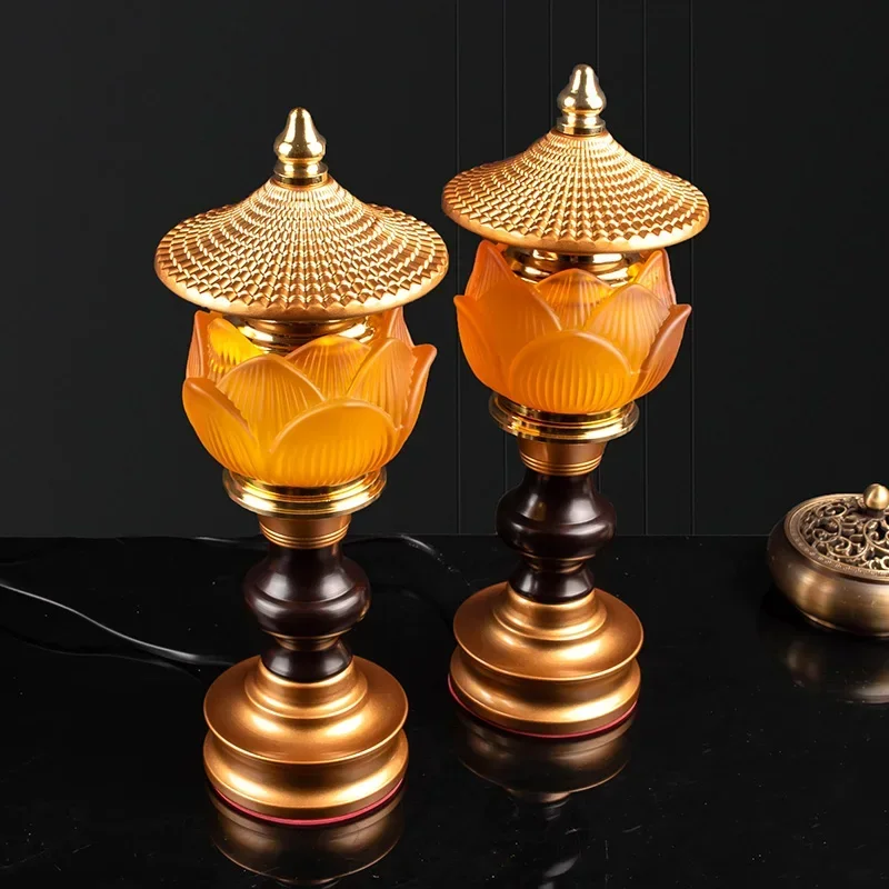 Household Buddhist Lamp, Glazed LED Lotus Lamp, Eternal Light in Front of Buddha, Altar Offering, Three Colors, Plug-in