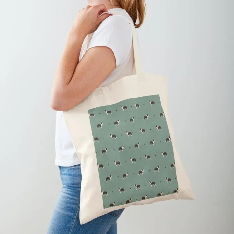 Border Collie Repeated Pattern - Teal Tote Bag ecological bags female bag tote bag screen