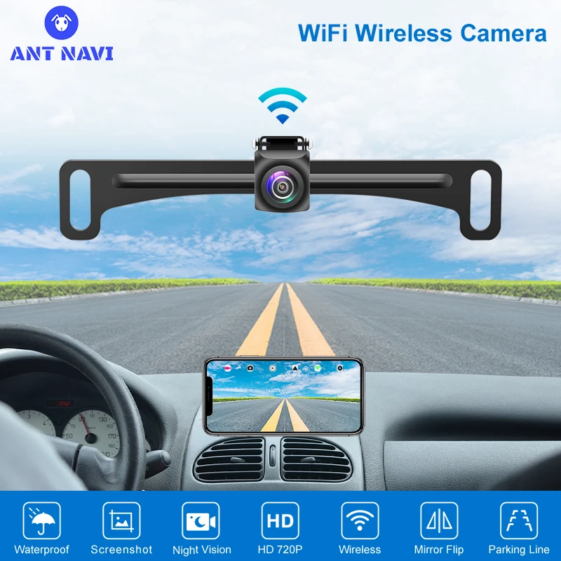 AntNavi 12V 2.4G WIFI Vehicle Camera 720P HD Pixel Waterproof USB Rearview Parking 170 Car Camera With Guide Lines For IOS Andro